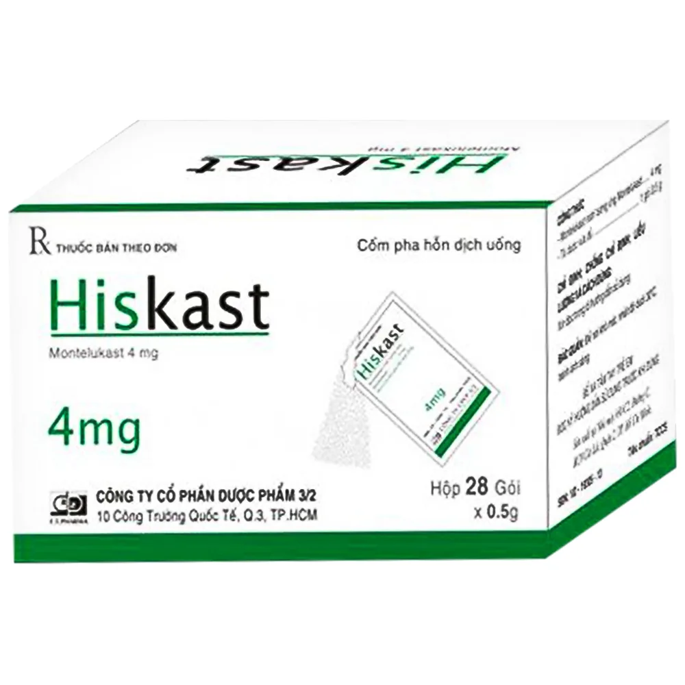 Hình ảnh Cốm pha hỗn dịch uống Hiskast 4mg Dược 3-2 điều trị hen phế quản mạn tính (28 gói x 0.5g)