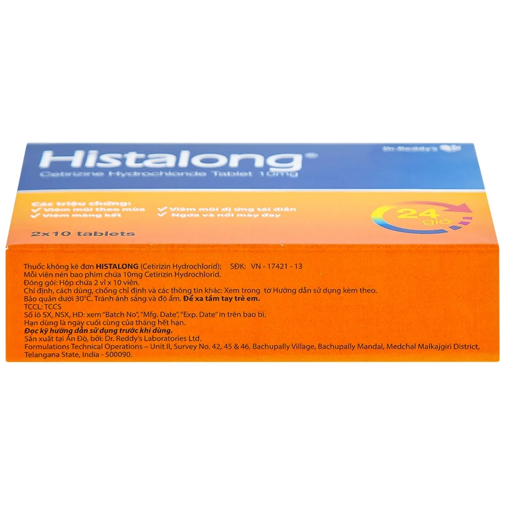 Hình ảnh Thuốc Histalong 10mg Dr. Reddy điều trị viêm mũi theo mùa và viêm màng kết (2 vỉ x 10 viên)