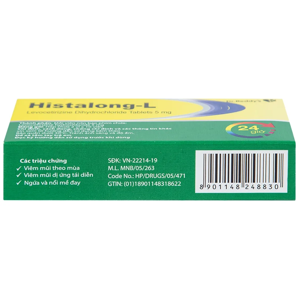 Hình ảnh Thuốc Histalong - L 5mg Dr. Reddy điều trị triệu chứng viêm mũi dị ứng (2 vỉ x 10 viên)