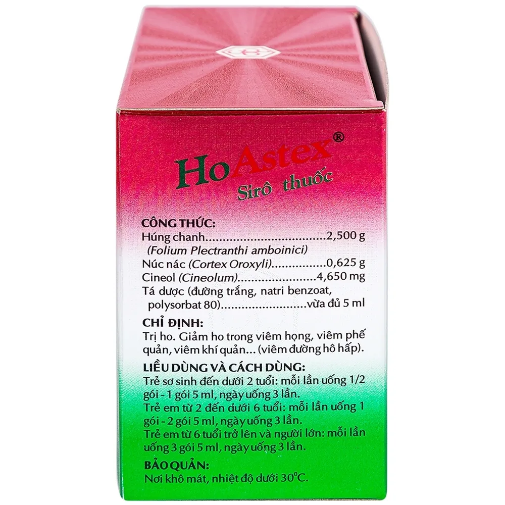 Hình ảnh Siro HoAstex OPC điều trị ho, giảm ho trong viêm họng, viêm phế quản (30 gói x 5ml)