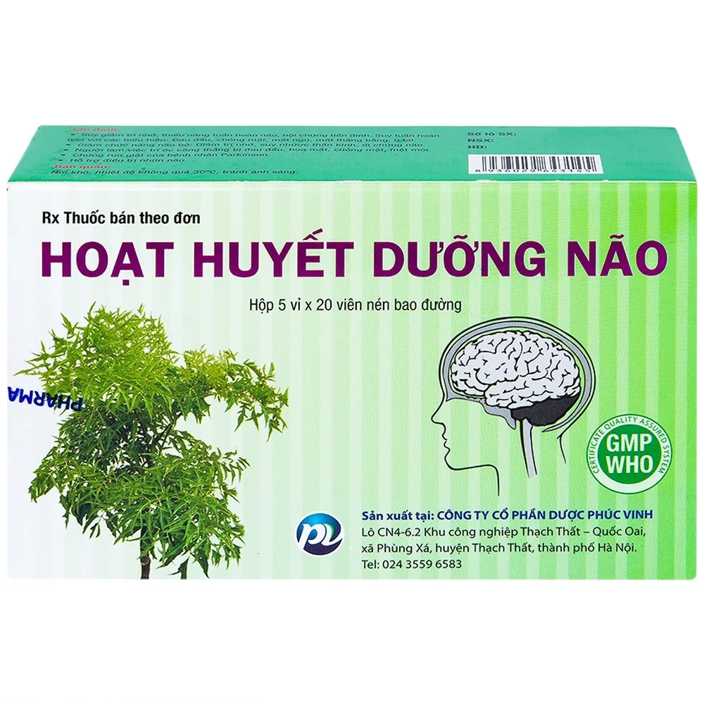 Hình ảnh Thuốc Hoạt Huyết Dưỡng Não Phúc Vinh điều trị suy giảm trí nhớ, thiểu năng tuần hoàn não (5 vỉ x 20 viên)