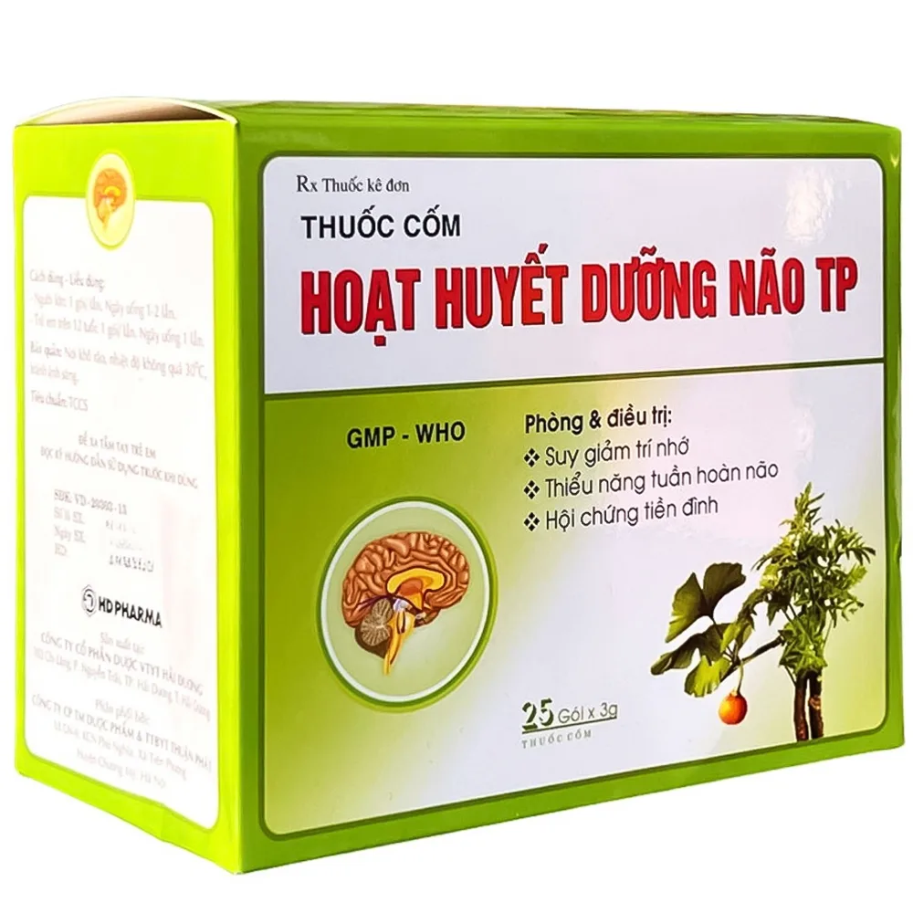 Hình ảnh Hoạt huyết dưỡng não TP HDpharma 3g điều trị suy giảm trí nhớ, thiểu năng tuần hoàn não (25 gói)