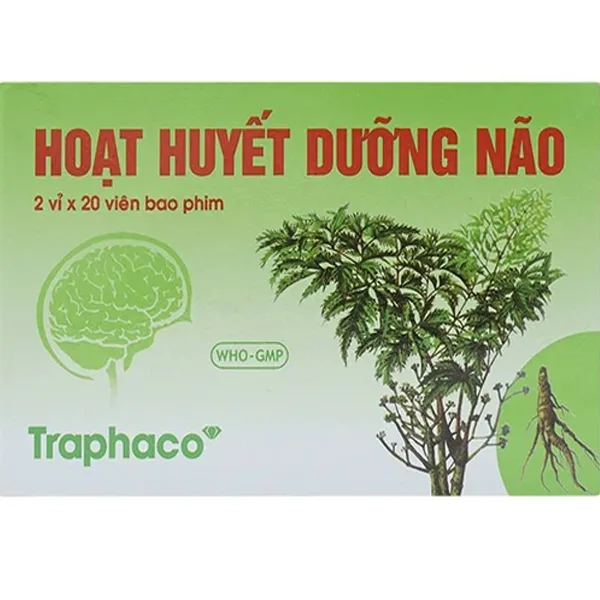 Hình ảnh Thuốc Hoạt Huyết Dưỡng Não bao phim Traphaco điều trị suy giảm trí nhớ, căng thẳng thần kinh (2 vỉ x 20 viên)