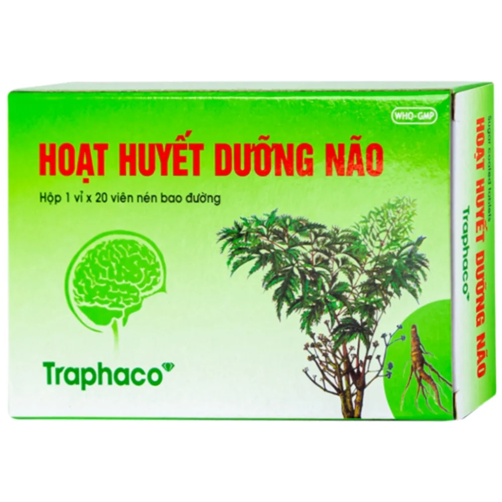 Hình ảnh Thuốc Hoạt Huyết Dưỡng Não bao đường Traphaco điều trị suy giảm trí nhớ, căng thẳng thần kinh (1 vỉ x 20 viên)