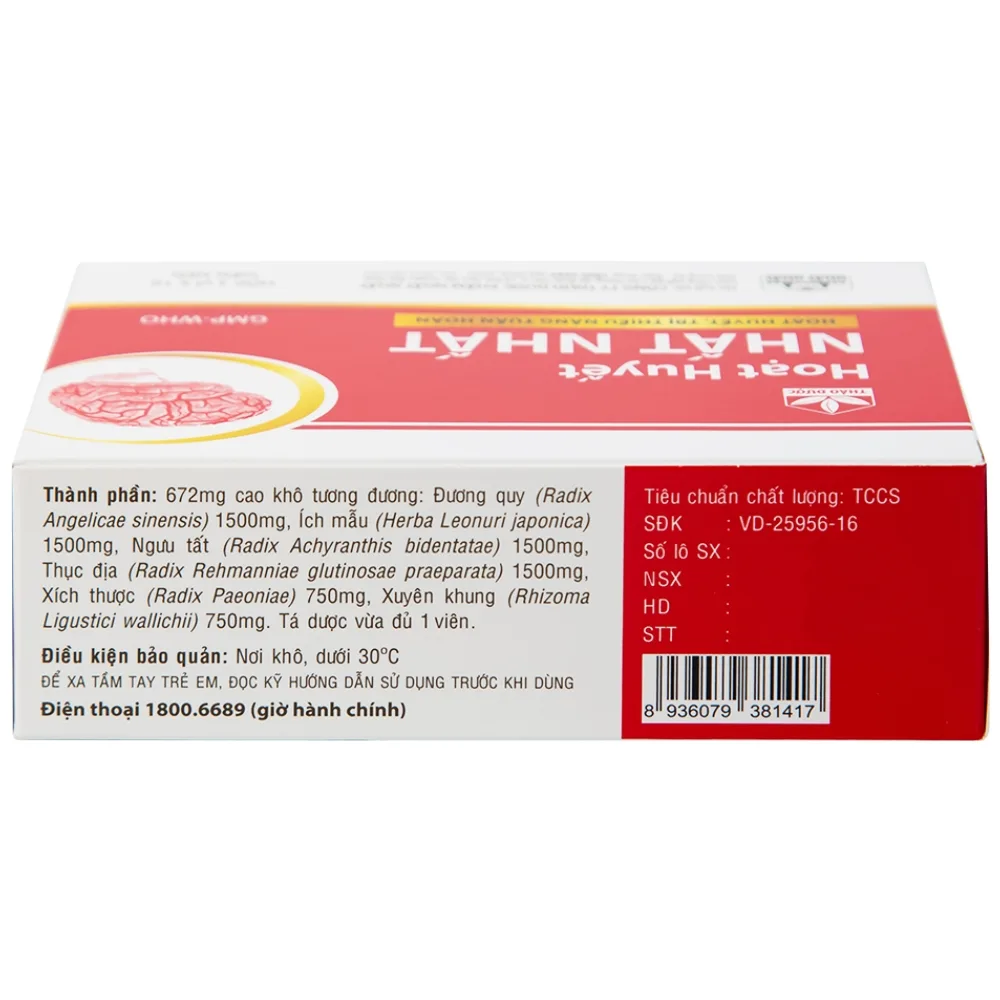 Hình ảnh Thuốc Hoạt Huyết Nhất Nhất giúp hoạt huyết, trị thiếu năng tuần hoàn (3 vỉ x 10 viên)