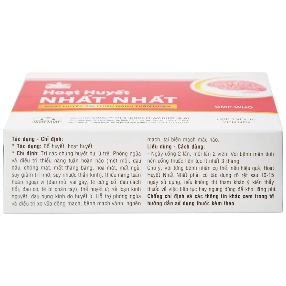 Hình ảnh Thuốc Hoạt Huyết Nhất Nhất giúp hoạt huyết, trị thiếu năng tuần hoàn (3 vỉ x 10 viên)