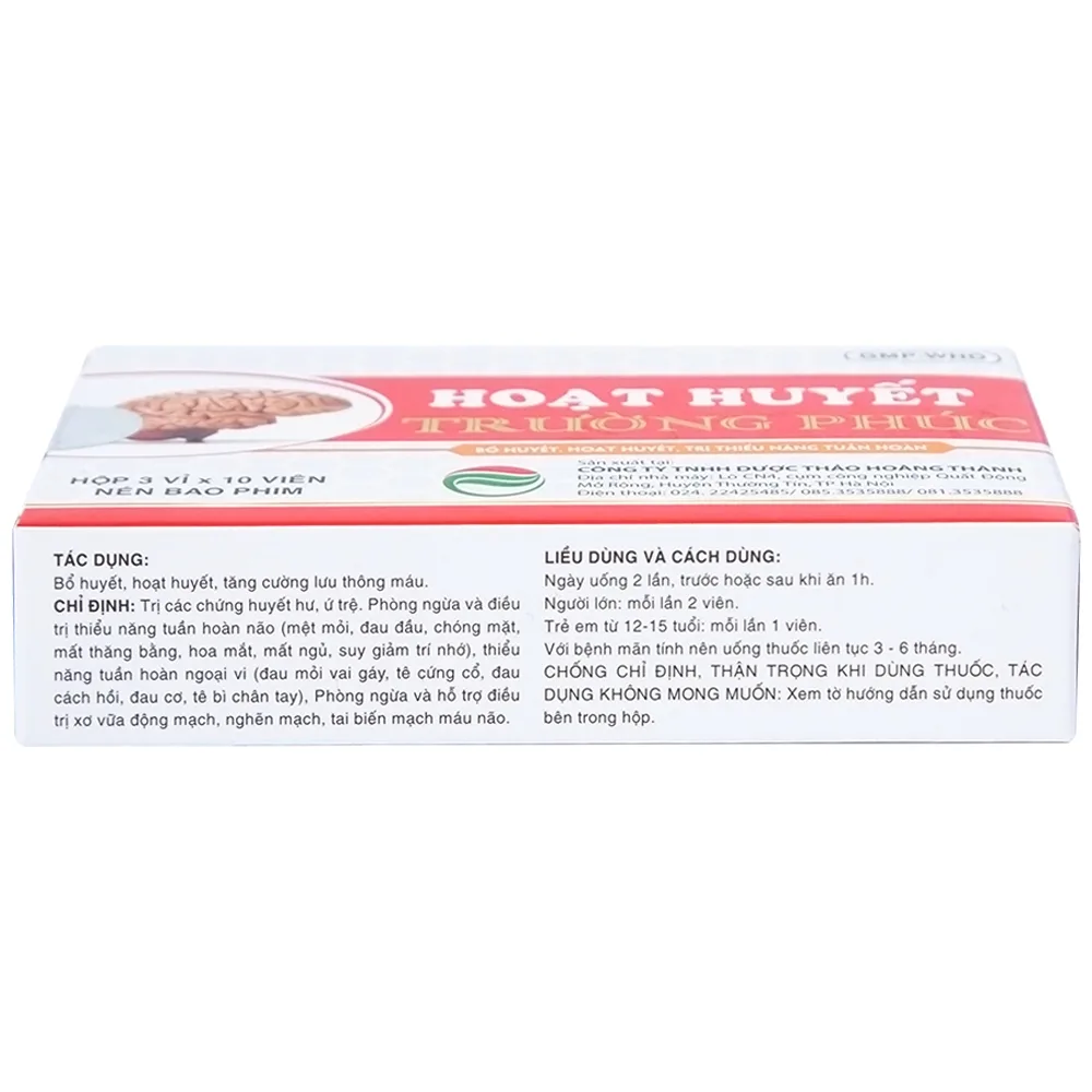 Hình ảnh Thuốc Hoạt Huyết Trường Phúc giúp hoạt huyết, trị thiếu năng tuần hoàn (3 vỉ x 10 viên)