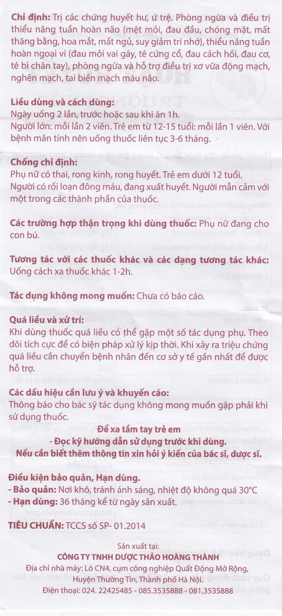 Hình ảnh Thuốc Hoạt Huyết Trường Phúc giúp hoạt huyết, trị thiếu năng tuần hoàn (3 vỉ x 10 viên)