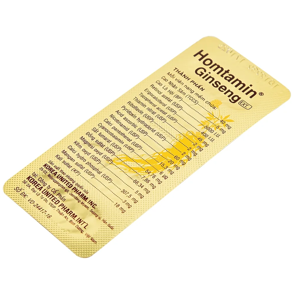 Hình ảnh Thuốc Homtamin Ginseng Korea United cung cấp vitamin và muối khoáng (12 vỉ x 5 viên)