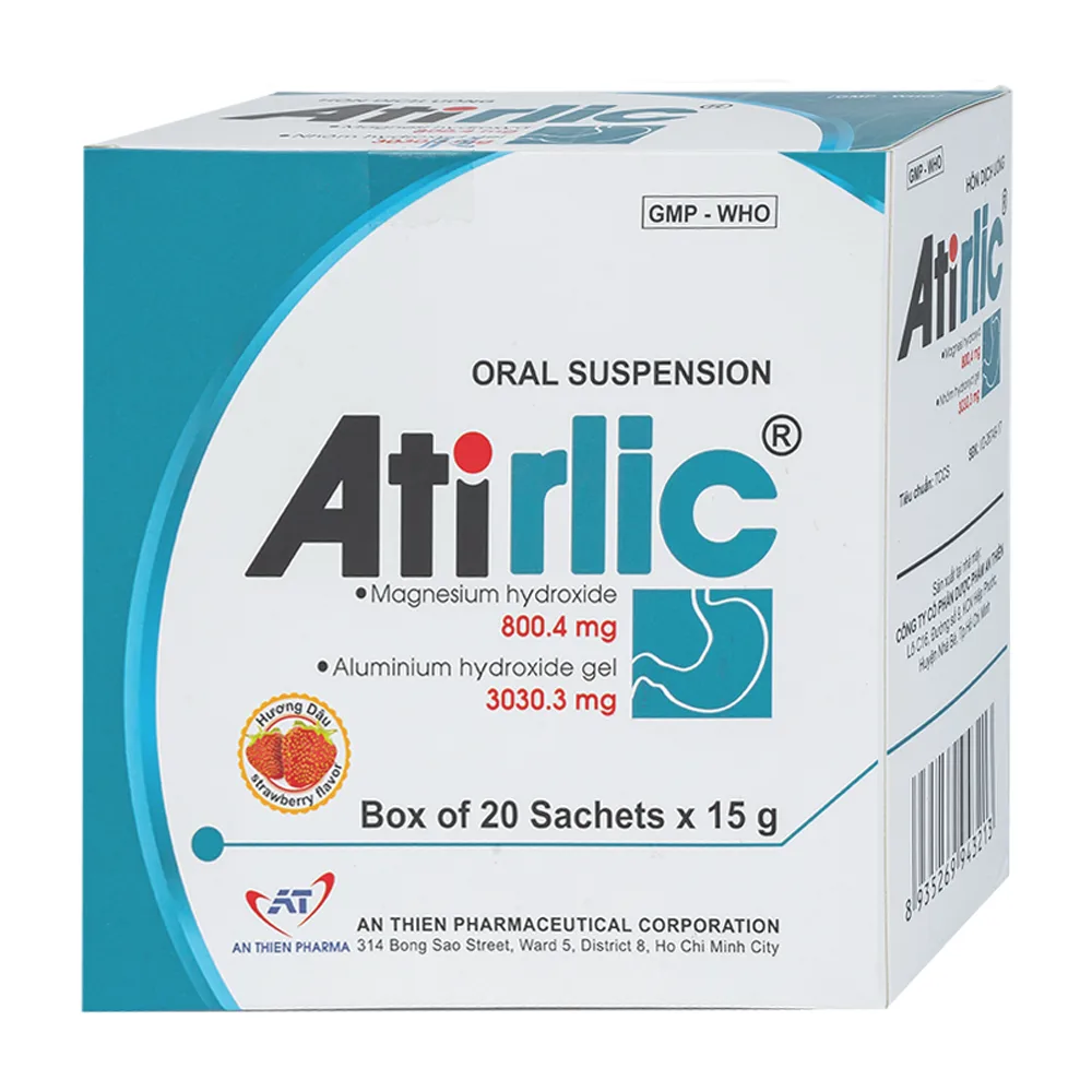 Hình ảnh Hỗn dịch uống Atirlic 15g An Thiên điều trị viêm loét dạ dày - tá tràng cấp và mạn tính (20 gói)