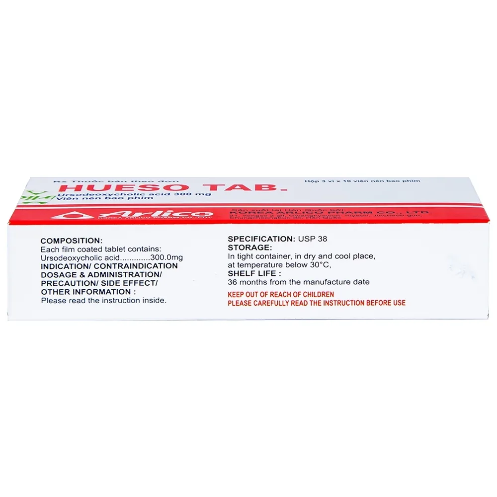 Hình ảnh Thuốc Hueso Tab 300mg Arlico điều trị sỏi túi mật cholesterol, bệnh gan mật mãn tính (3 vỉ x 10 viên)