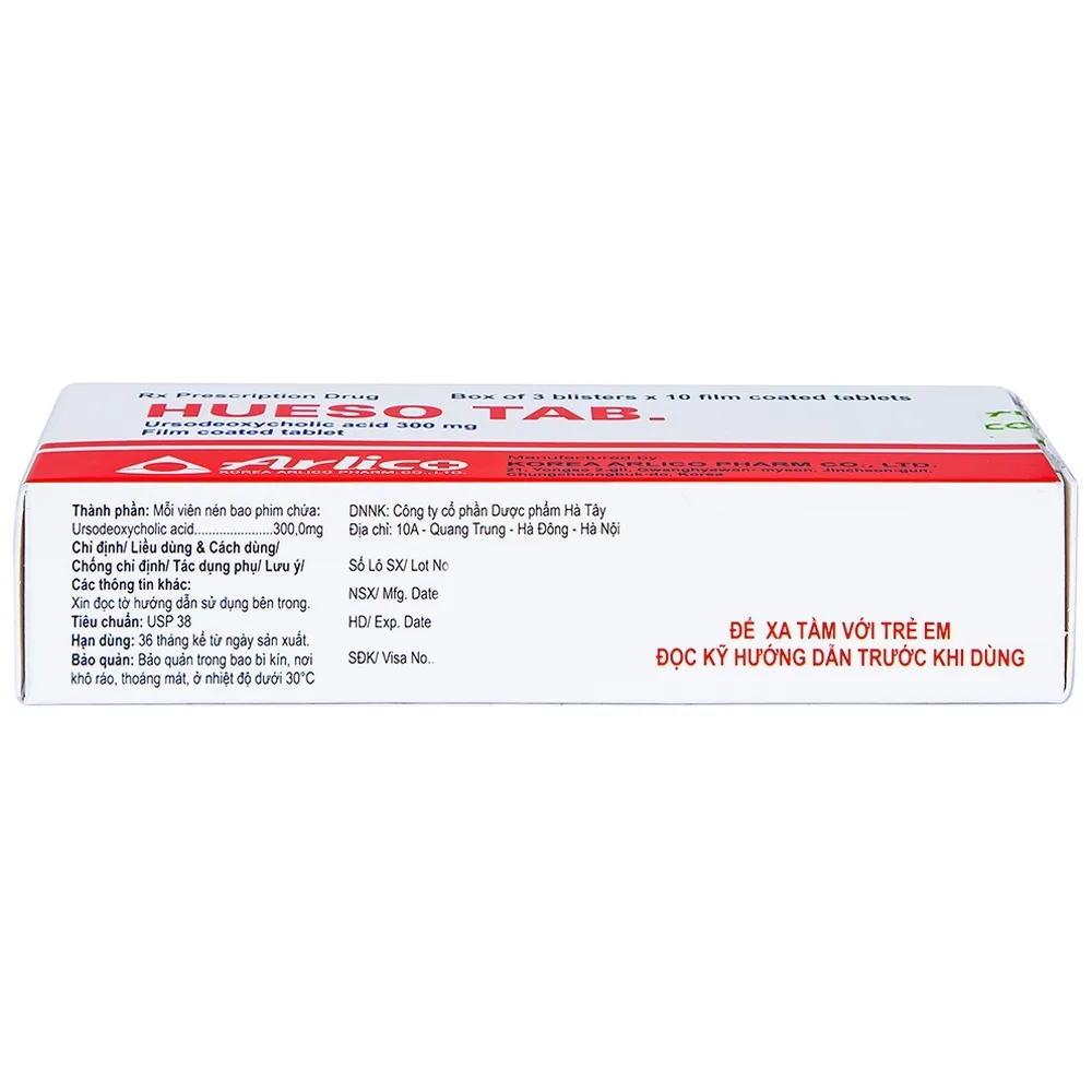 Hình ảnh Thuốc Hueso Tab 300mg Arlico điều trị sỏi túi mật cholesterol, bệnh gan mật mãn tính (3 vỉ x 10 viên)