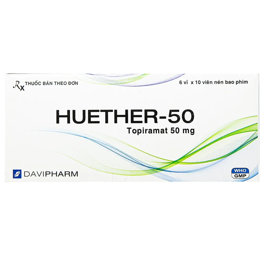 Hình ảnh Thuốc Huether-50 Davipharm điều trị cơn động kinh khởi phát, dự phòng đau nửa đầu (6 vỉ x 10 viên)