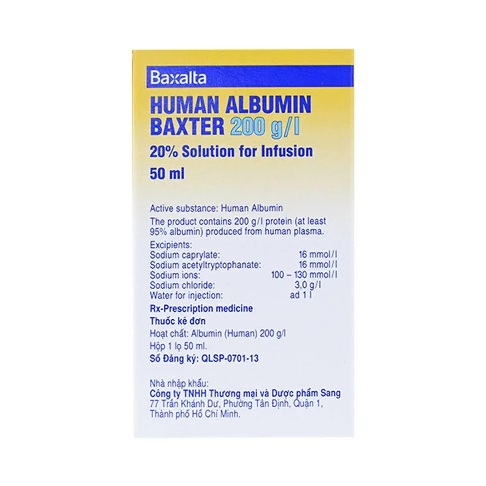 Hình ảnh Dung dịch tiêm Human Albumin Baxter 200g/l dùng trong phục hồi và duy trì thể tích máu (50ml)