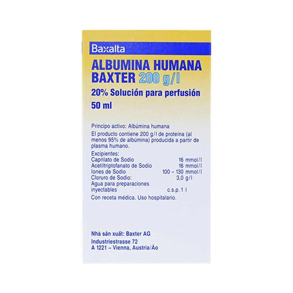 Hình ảnh Dung dịch tiêm Human Albumin Baxter 200g/l dùng trong phục hồi và duy trì thể tích máu (50ml)