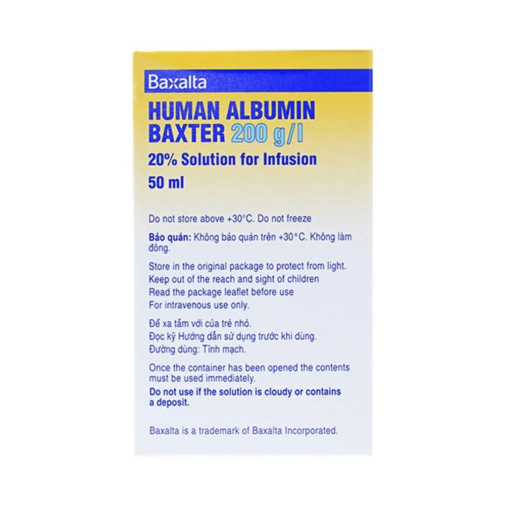 Hình ảnh Dung dịch tiêm Human Albumin Baxter 200g/l dùng trong phục hồi và duy trì thể tích máu (50ml)