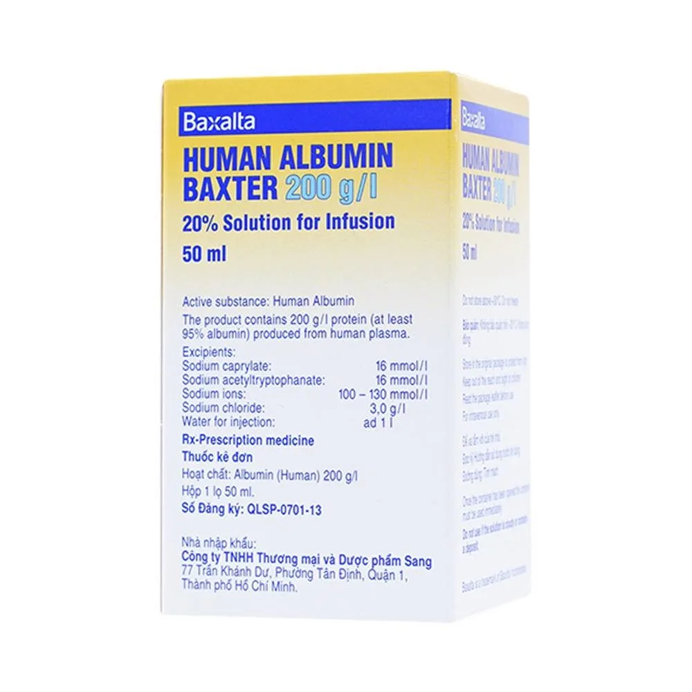 Hình ảnh Dung dịch tiêm Human Albumin Baxter 200g/l dùng trong phục hồi và duy trì thể tích máu (50ml)
