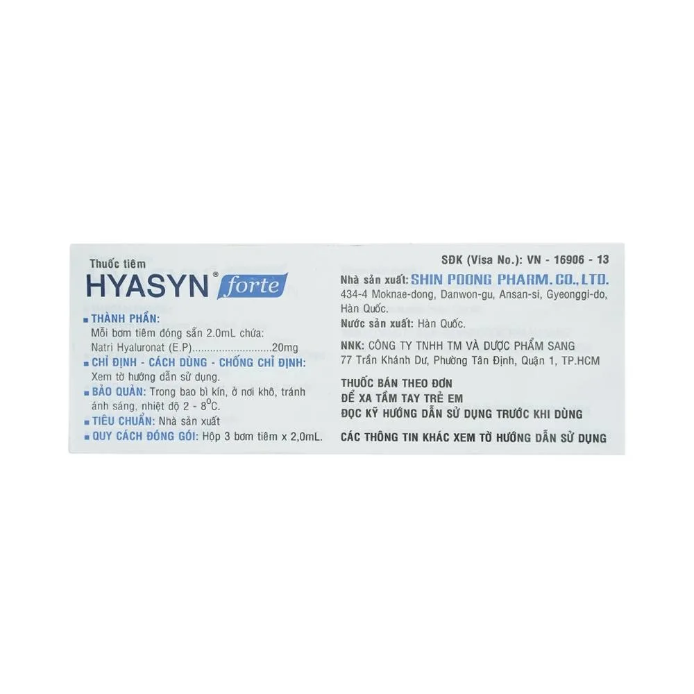 Hình ảnh Thuốc tiêm Hyasyn Forte Shinpoong Deawoo điều trị viêm khớp gối (3 cây x 2ml)