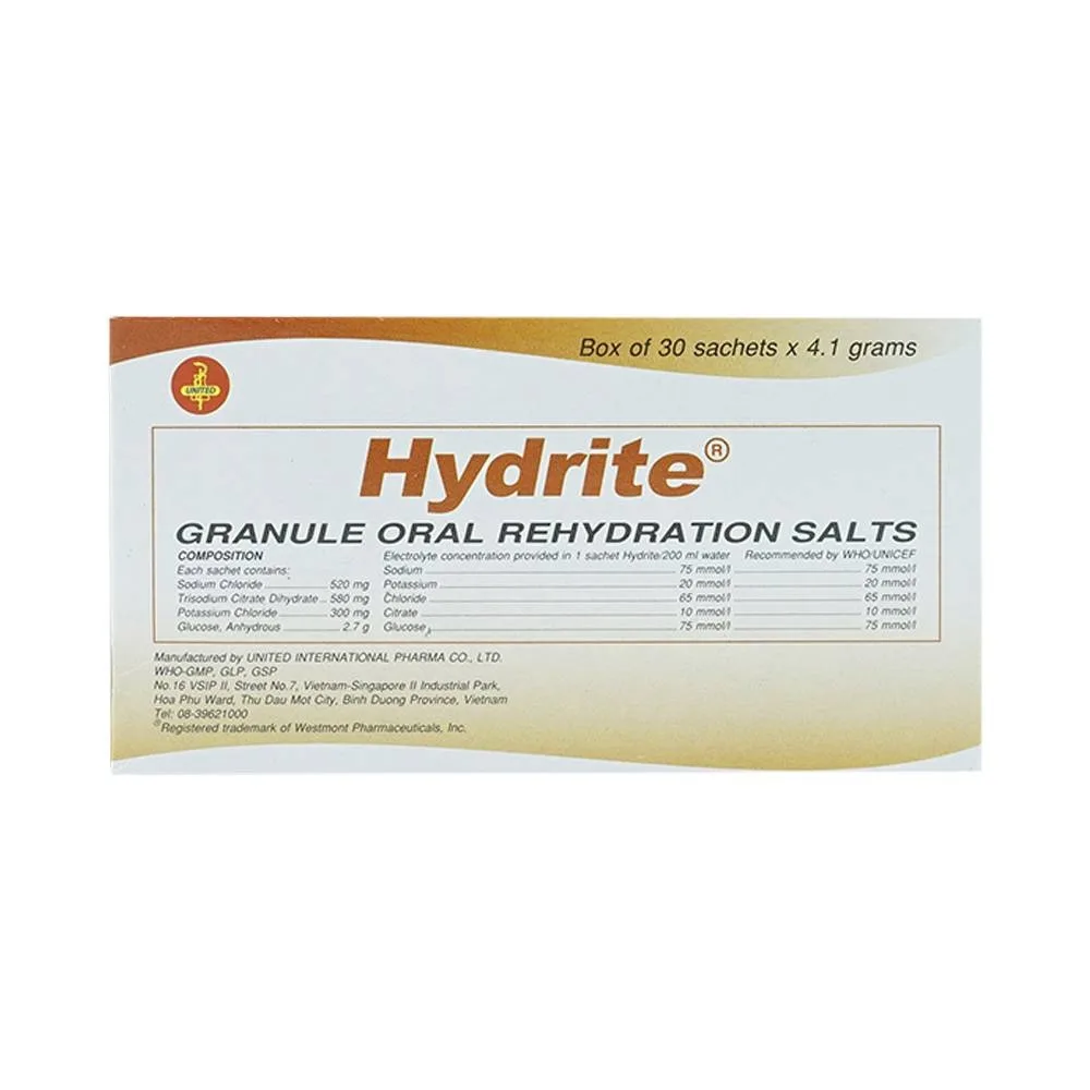Hình ảnh Bột bù muối nước bằng đường uống Hydrite điều trị mất nước do tiêu chảy (30 gói x 4.1g)