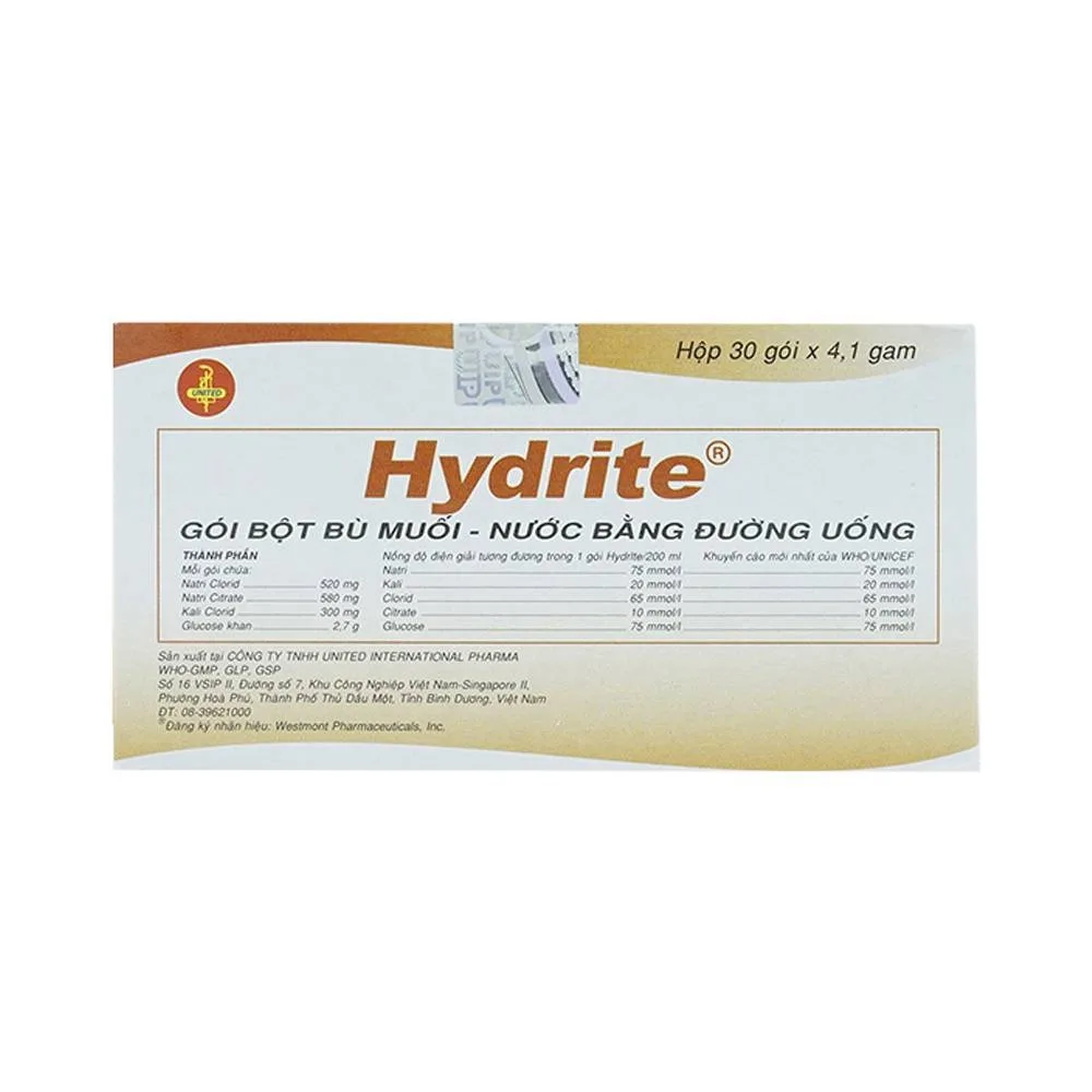 Hình ảnh Bột bù muối nước bằng đường uống Hydrite điều trị mất nước do tiêu chảy (30 gói x 4.1g)
