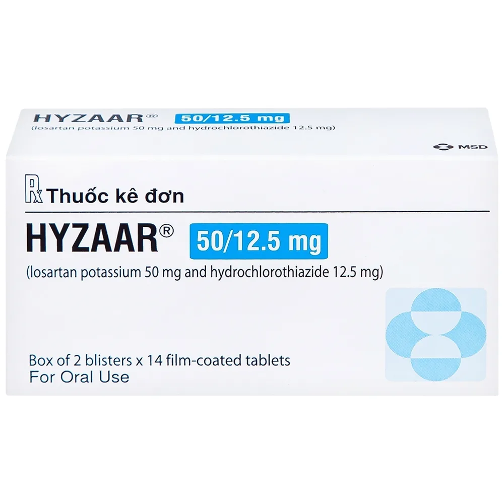 Hình ảnh Thuốc Hyzaar 50/12.5mg Organon điều trị tăng huyết áp và giảm nguy cơ mắc bệnh về tim mạch (2 vỉ x 14 viên)