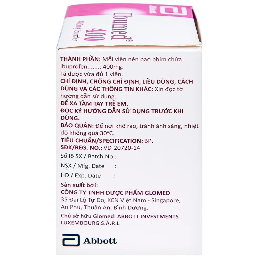 Hình ảnh Thuốc Ibumed 400 Glomed giảm đau do cảm cúm, cảm lạnh, viêm khớp dạng thấp (10 vỉ x 10 viên)