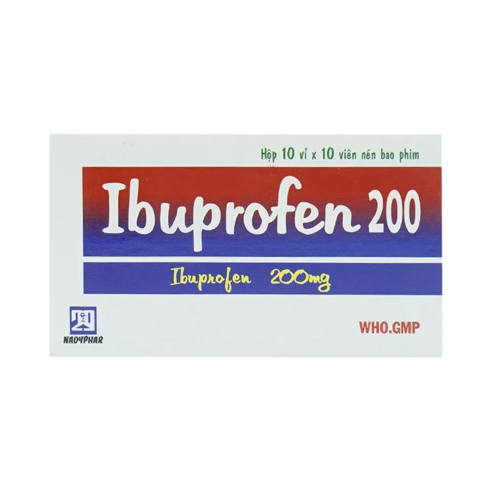 Hình ảnh Thuốc Ibuprofen 200 Nadyphar giảm đau, kháng viêm thống kinh, nhức đầu, đau răng, viêm khớp (10 vỉ x 10 viên)