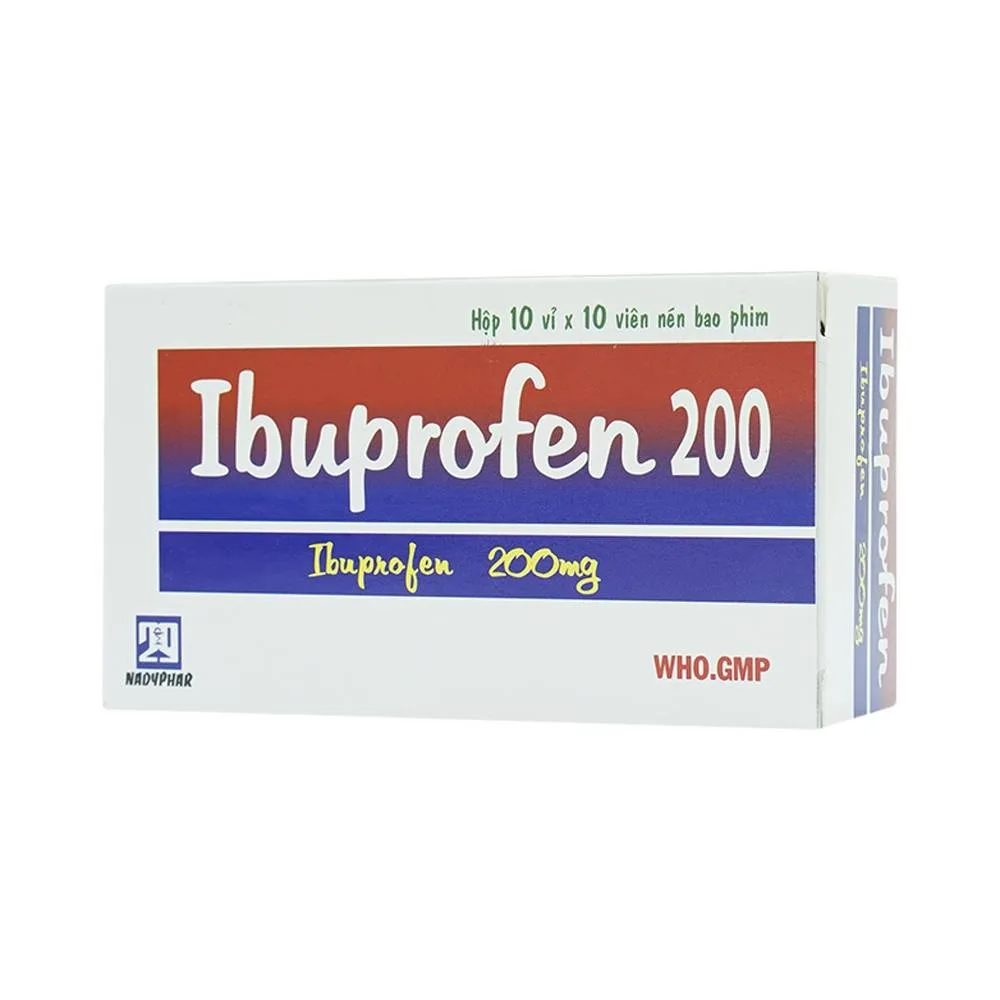 Hình ảnh Thuốc Ibuprofen 200 Nadyphar giảm đau, kháng viêm thống kinh, nhức đầu, đau răng, viêm khớp (10 vỉ x 10 viên)