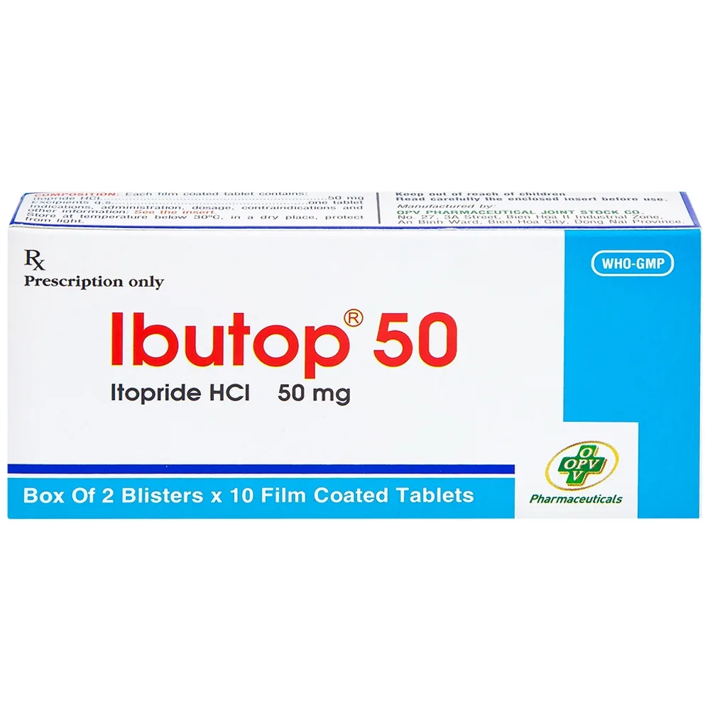 Hình ảnh Thuốc Ibutop 50 OPV điều trị viêm dạ dày, chướng bụng, đau bụng, chán ăn, ợ nóng (2 vỉ x 10 viên)