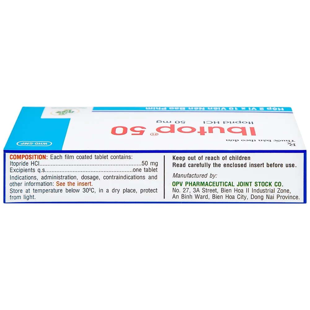 Hình ảnh Thuốc Ibutop 50 OPV điều trị viêm dạ dày, chướng bụng, đau bụng, chán ăn, ợ nóng (2 vỉ x 10 viên)