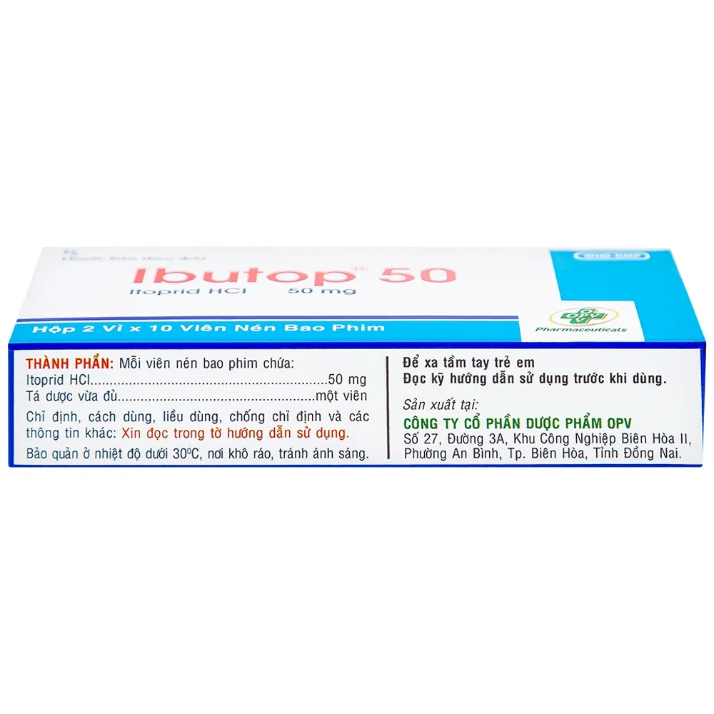 Hình ảnh Thuốc Ibutop 50 OPV điều trị viêm dạ dày, chướng bụng, đau bụng, chán ăn, ợ nóng (2 vỉ x 10 viên)
