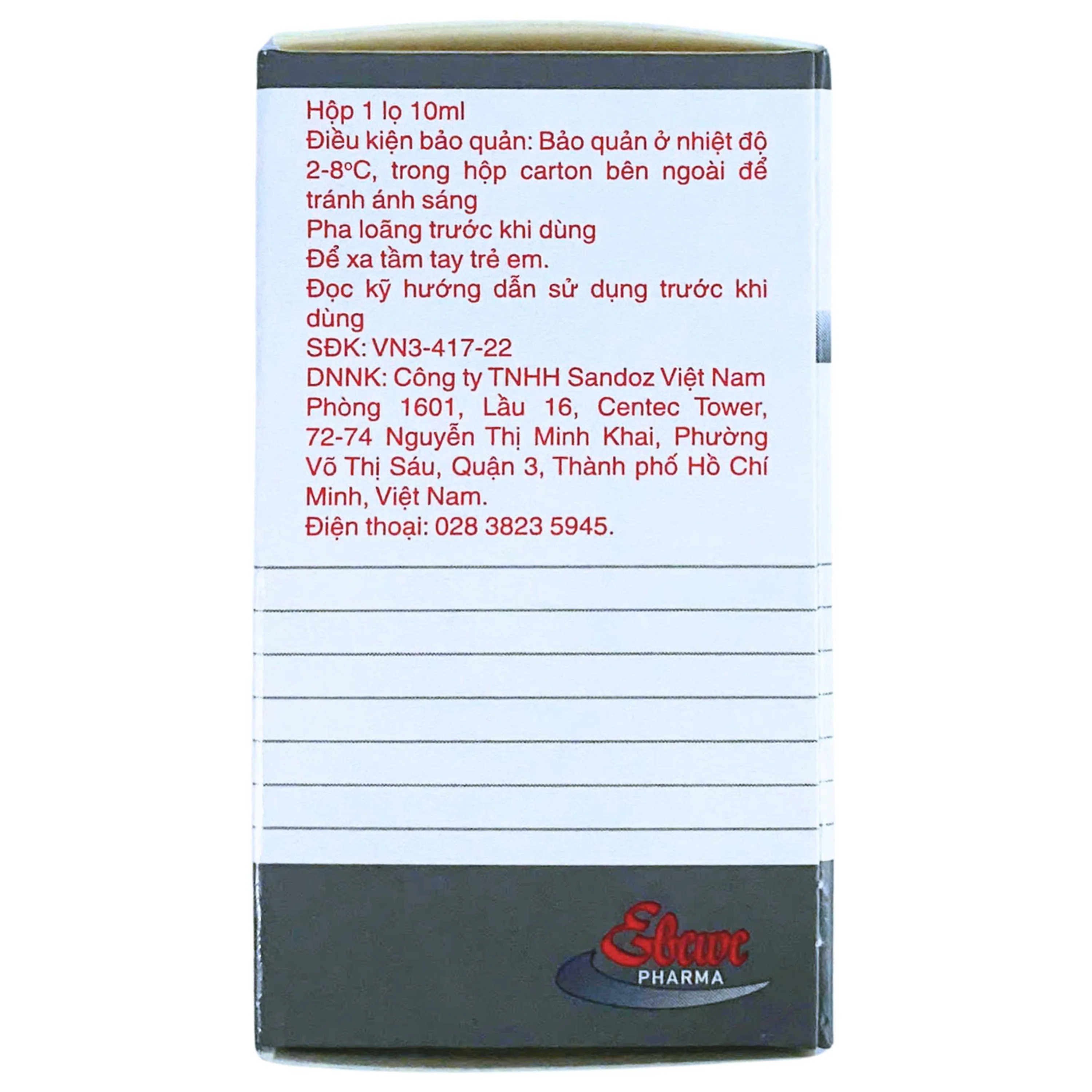 Hình ảnh Thuốc Idarubicin 10mg Ebewe Trị ung thư bạch cầu cấp dòng tủy (Hộp 10ml)