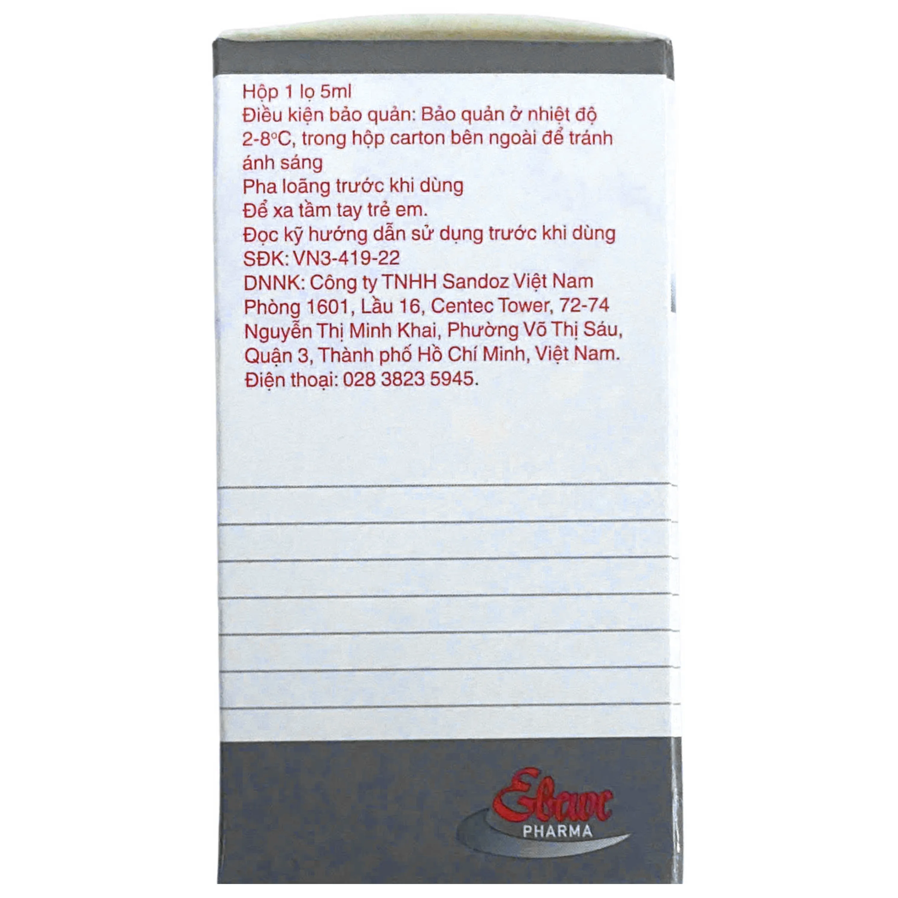Hình ảnh Thuốc Idarubicin 5mg Ebewe Trị ung thư bạch cầu cấp dòng tủy (Hộp 5ml)