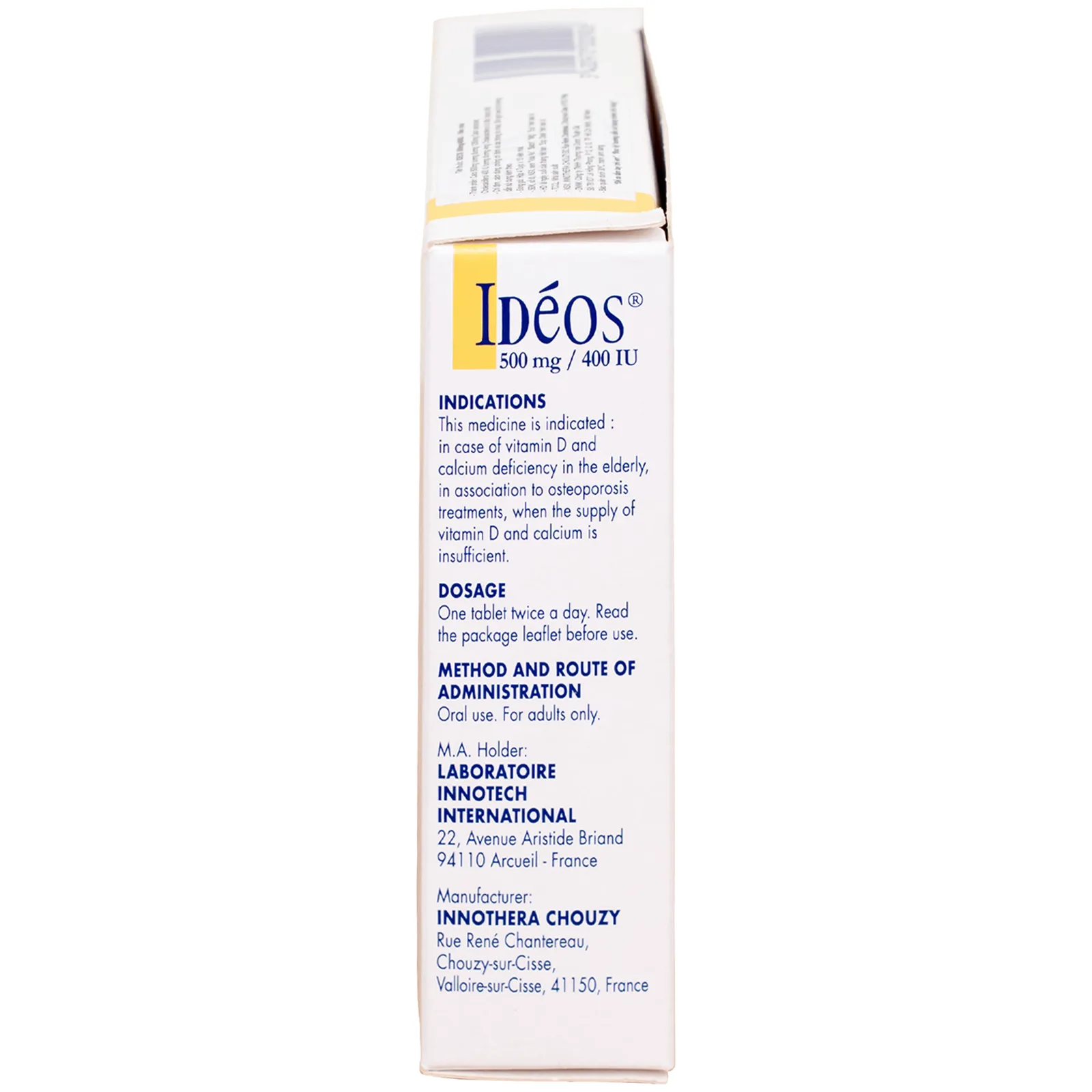 Hình ảnh Thuốc Idéos 500mg/400IU Innotech bổ sung Vitamin D và Canxi, điều trị bệnh loãng xương (4 tuýp x 15 viên)