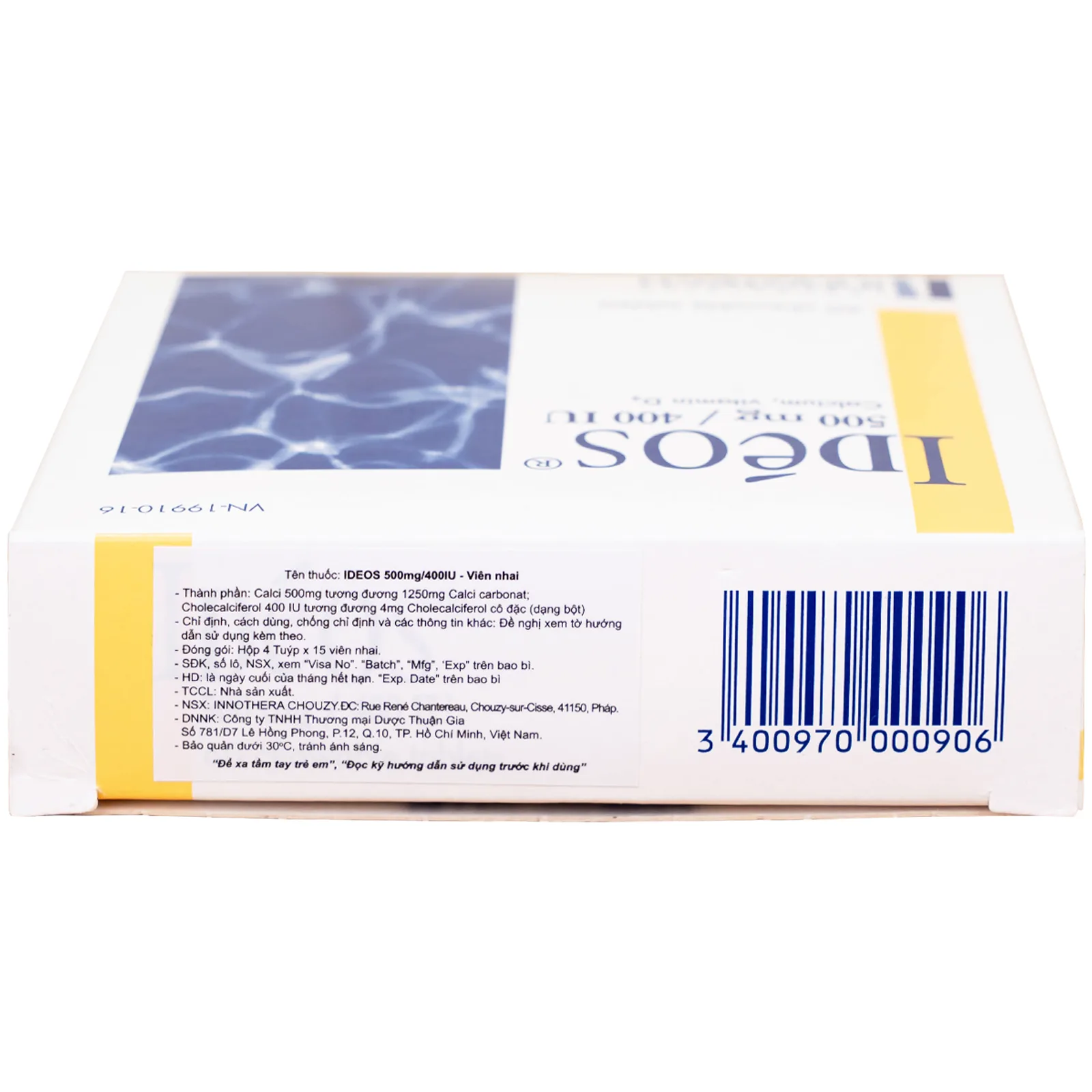 Hình ảnh Thuốc Idéos 500mg/400IU Innotech bổ sung Vitamin D và Canxi, điều trị bệnh loãng xương (4 tuýp x 15 viên)