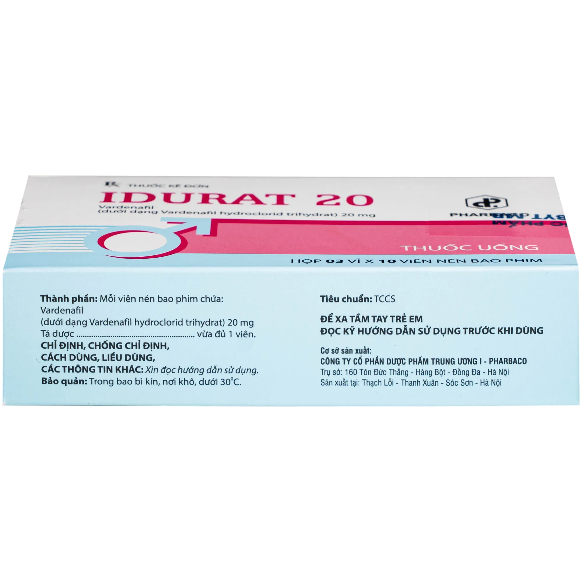 Hình ảnh Thuốc Idurat 20mg Pharbaco điều trị rối loạn cương dương (3 vỉ x 10 viên)