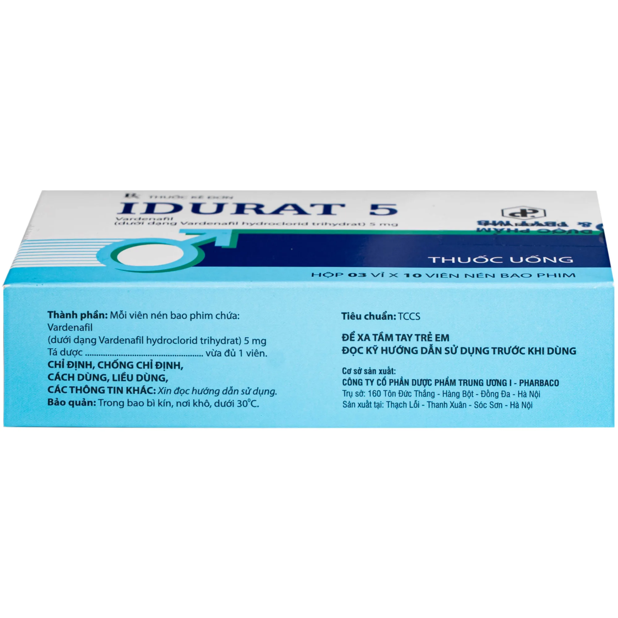 Hình ảnh Thuốc Idurat 5mg Pharbaco điều trị rối loạn cương dương (3 vỉ x 10 viên)