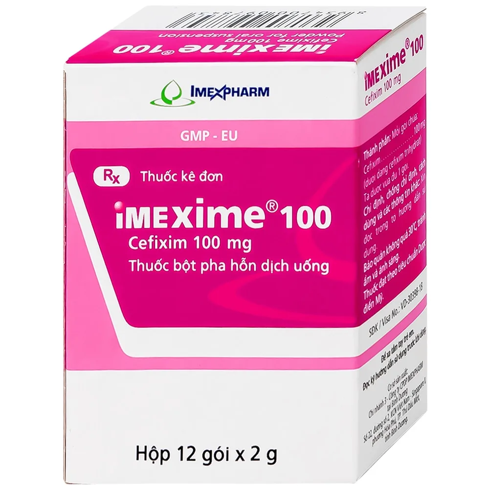 Hình ảnh Hỗn dịch uống Imexime 100 Imexpharm điều trị nhiễm khuẩn đường tiết niệu, viêm thận - bể thận (12 gói x 2g)