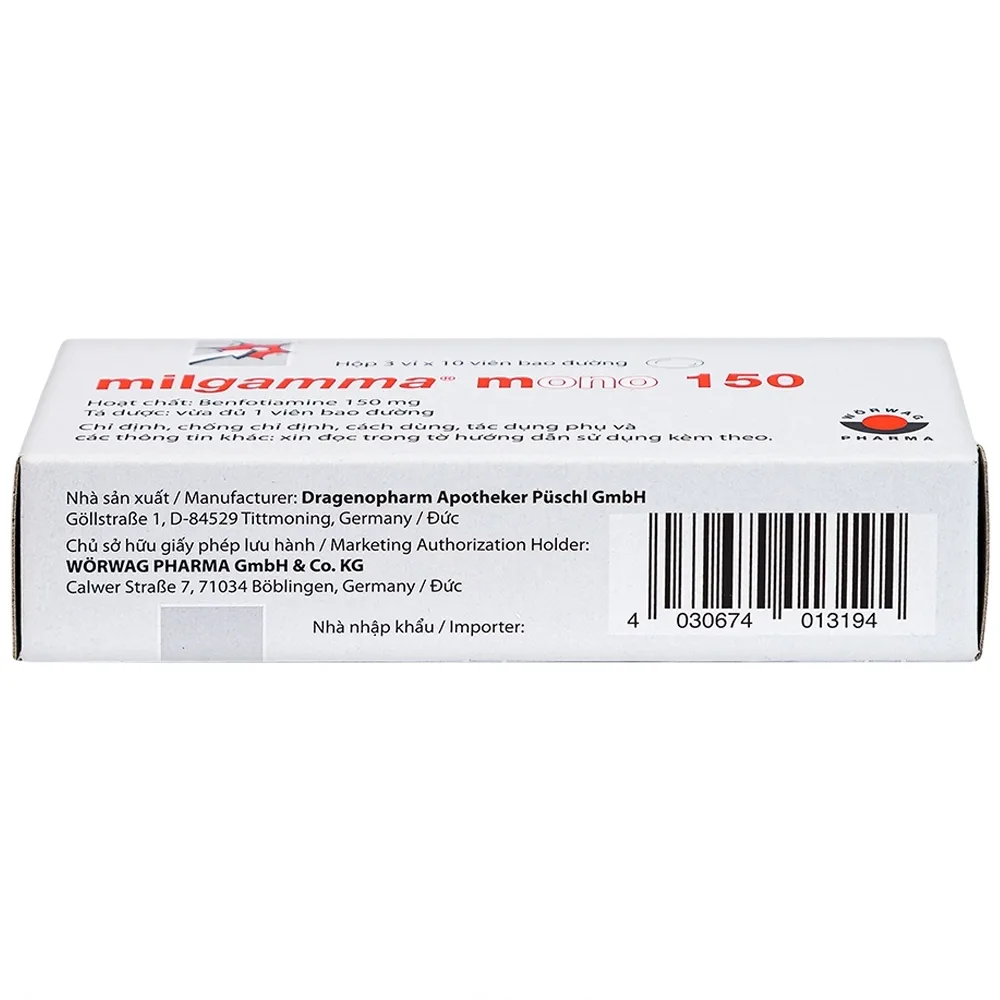 Hình ảnh Viên nén Milgamma Mono 150 Dragenopharm điều trị viêm đa dây thần kinh (3 vỉ x 10 viên)