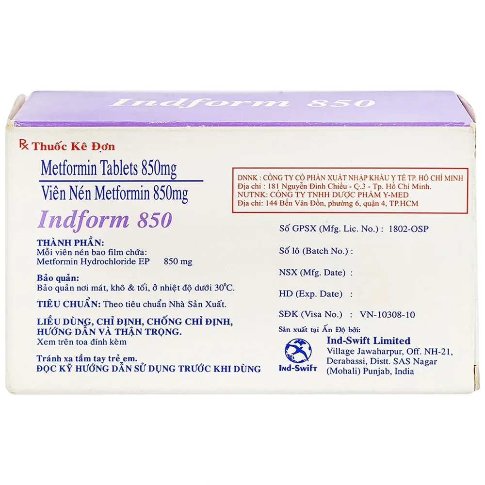 Hình ảnh Thuốc Indform 850mg Ind-Swift  điều trị bệnh đái tháo đường (4 vỉ x 14 viên)