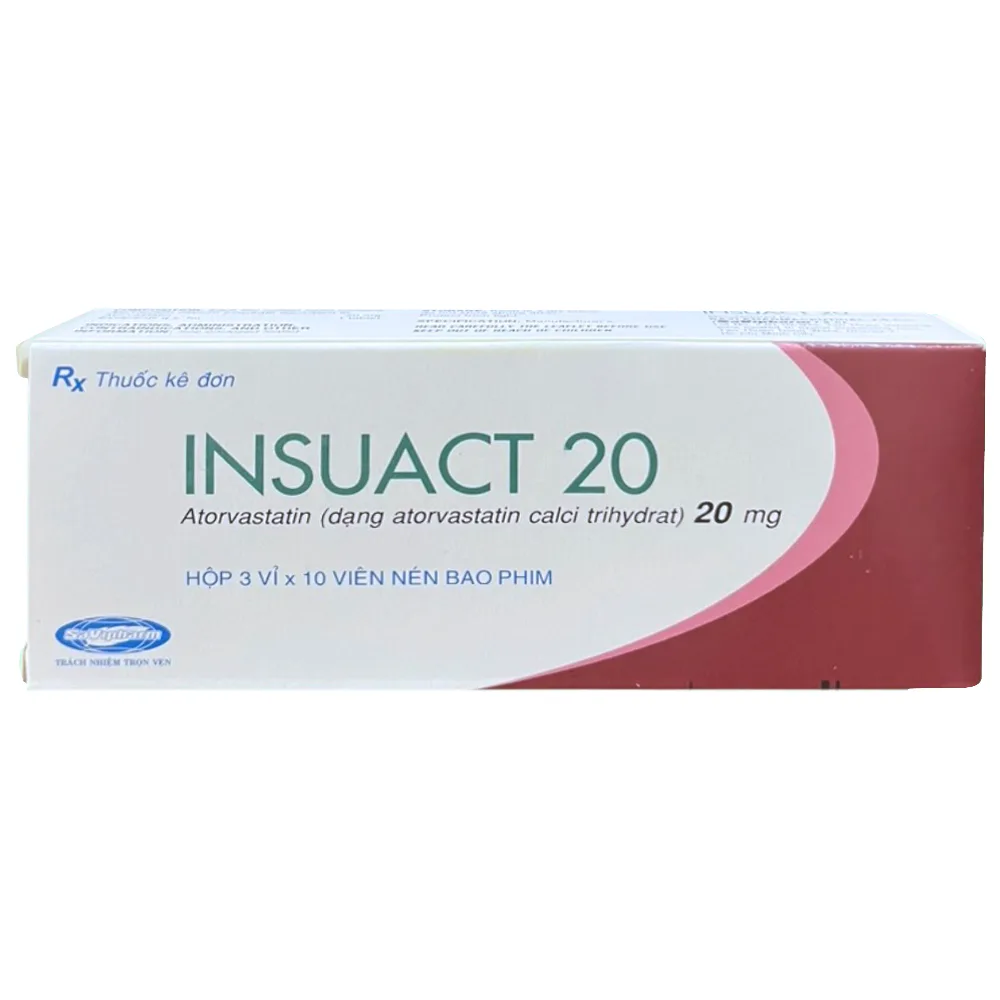 Hình ảnh Thuốc Insuact 20mg Savi điều trị tăng lipid máu, dự phòng biến cố tim mạch (3 vỉ x 10 viên)