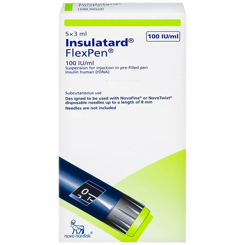 Hình ảnh Bút tiêm Insulatard FlexPen 100IU/ml Novo Nordisk điều trị bệnh đái tháo đường (5 cây)