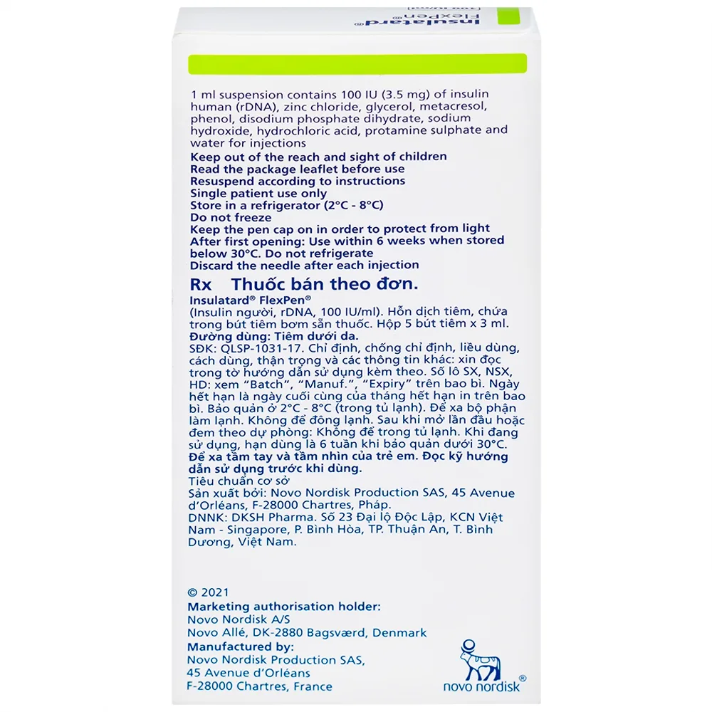 Hình ảnh Bút tiêm Insulatard FlexPen 100IU/ml Novo Nordisk điều trị bệnh đái tháo đường (5 cây)