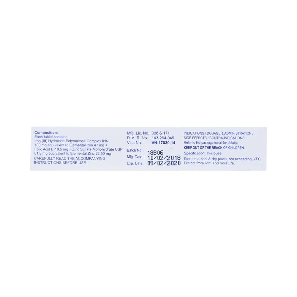 Hình ảnh Thuốc Ipec-Plus Aristopharma điều trị thiếu sắt, acid folic và kẽm (3 vỉ x 10 viên)