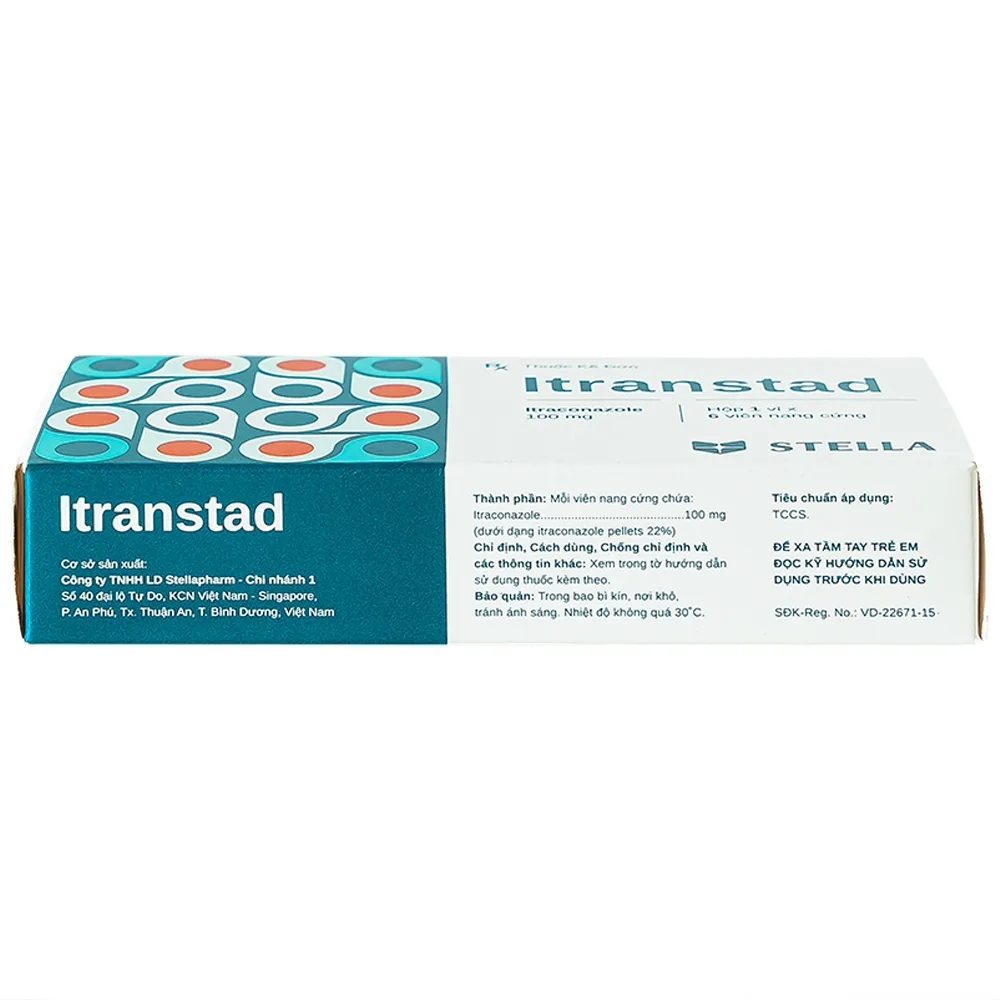 Hình ảnh Thuốc Itranstad 100mg Stella điều trị nấm Candida ở miệng, họng, âm đạo, âm hộ (1 vỉ x 6 viên)