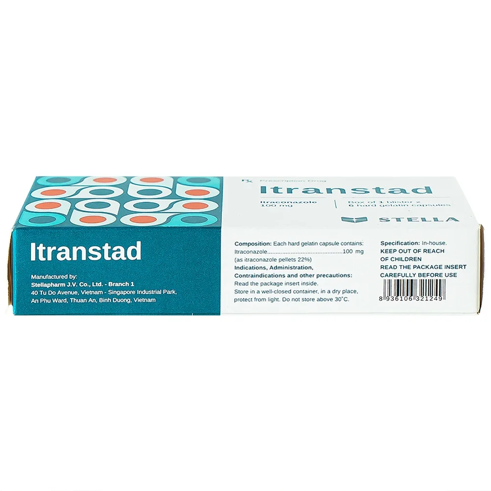 Hình ảnh Thuốc Itranstad 100mg Stella điều trị nấm Candida ở miệng, họng, âm đạo, âm hộ (1 vỉ x 6 viên)