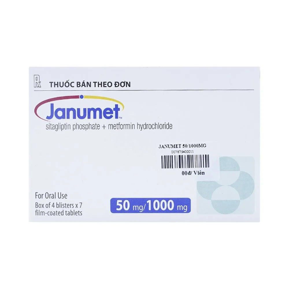 Hình ảnh Viên nén Janumet 50mg/1000mg MSD điều trị đái tháo đường típ 2 (4 vỉ x 7 viên)