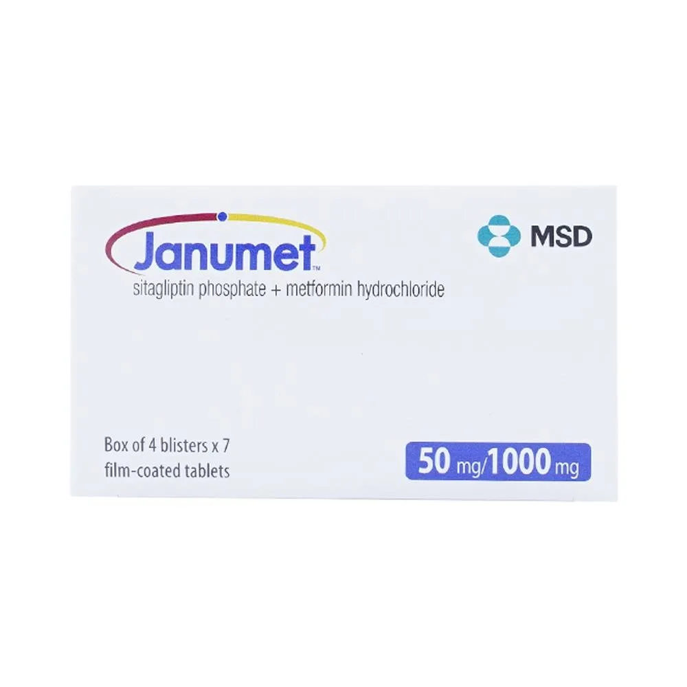 Hình ảnh Viên nén Janumet 50mg/1000mg MSD điều trị đái tháo đường típ 2 (4 vỉ x 7 viên)