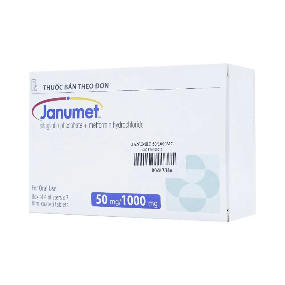 Hình ảnh Viên nén Janumet 50mg/1000mg MSD điều trị đái tháo đường típ 2 (4 vỉ x 7 viên)