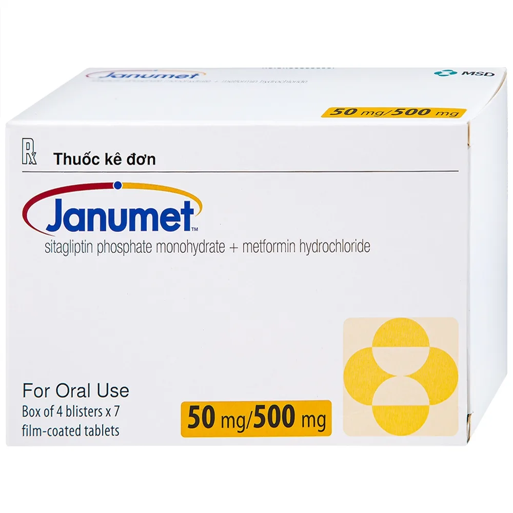 Hình ảnh Viên nén Janumet 50mg/500mg MSD điều trị đái tháo đường típ 2 (4 vỉ x 7 viên)